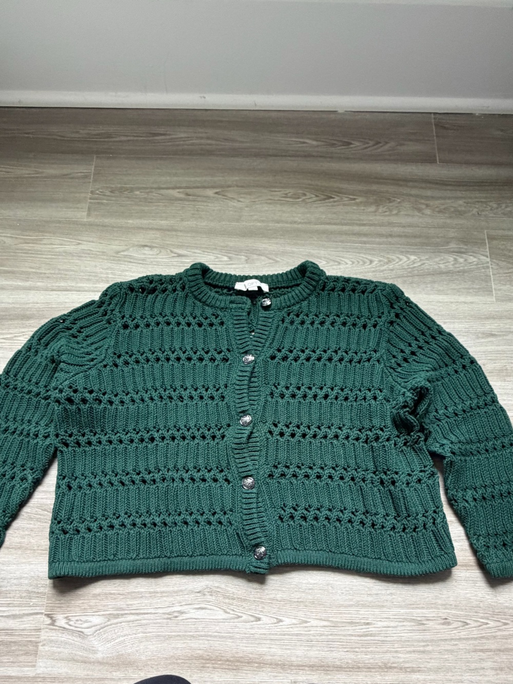 LOFT Green Open-Knit Button Front Sweater